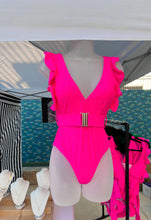 Load image into Gallery viewer, Hot Pink Belted Swim Suit
